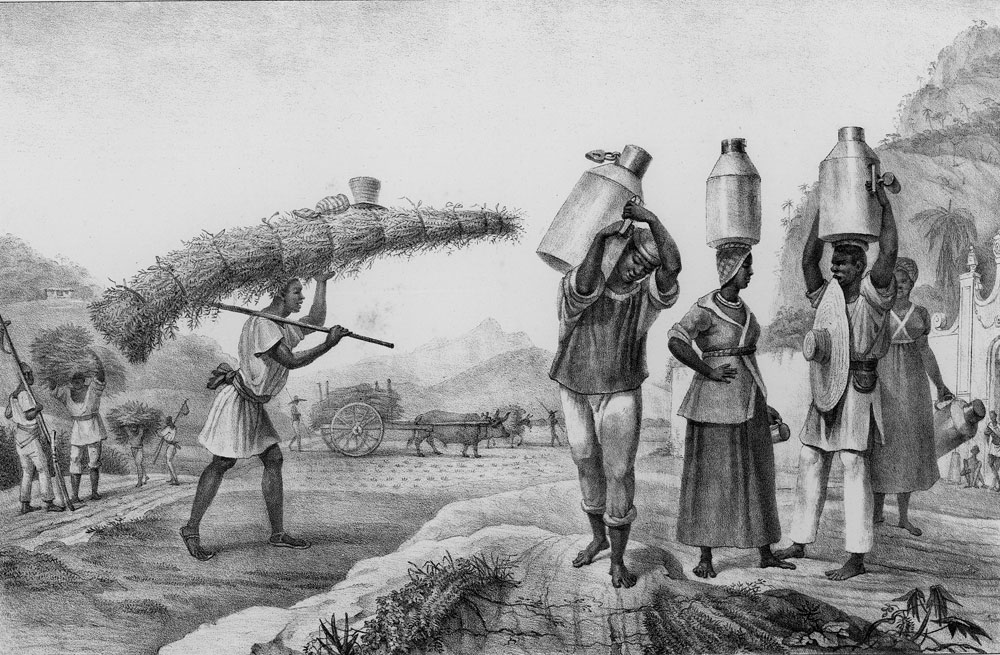 Milk and Guinea Grass Sellers, Brazil, 1816-1831, Jean Baptiste Debret, Voyage Pittoresque et Historique au Bresil (Paris,1834-39), vol. 2, plate 21, p. 73. as shown on www.slaveryimages.org, compiled by Jerome Handler and Michael Tuite and sponsored by the Virginia Foundation for the Humanities.
