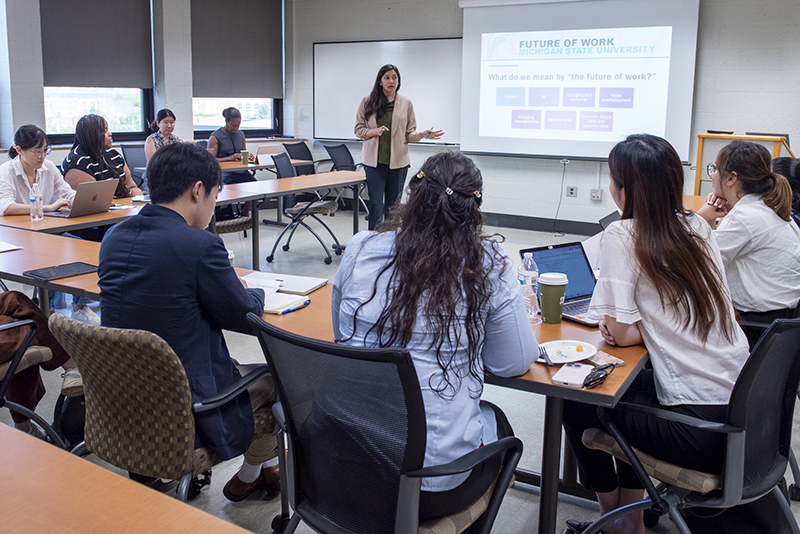 The Future of Work Initiative hosted a Summer Research Incubator, bringing Graduate and Doctoral students from across the globe to work with our world-class faculty. Photo credit: Jacqueline Hawthorne, MSU.